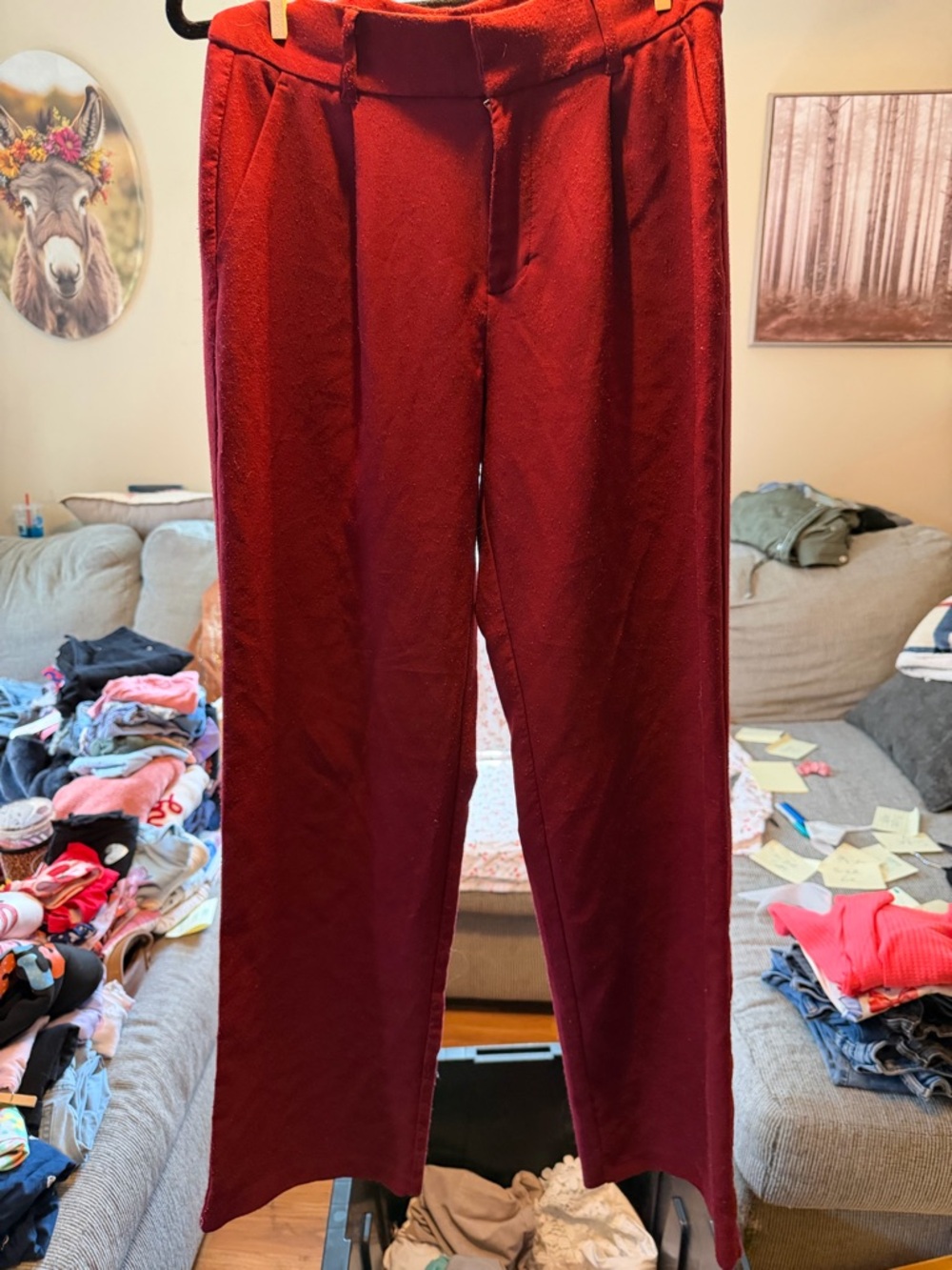 Wide-Leg Burgundy Pants